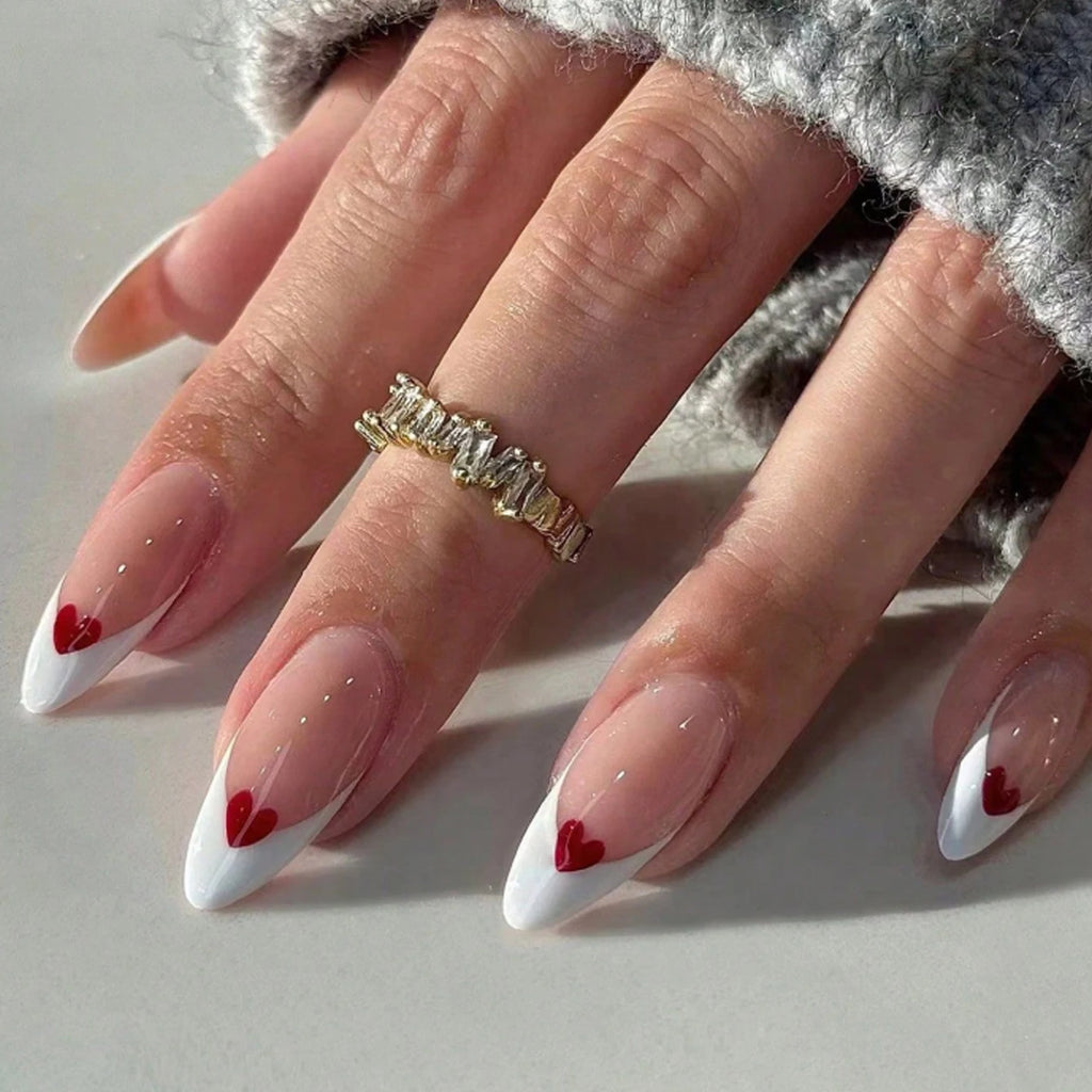 Short Almond Black & White Bow Pearl Press-On Nails