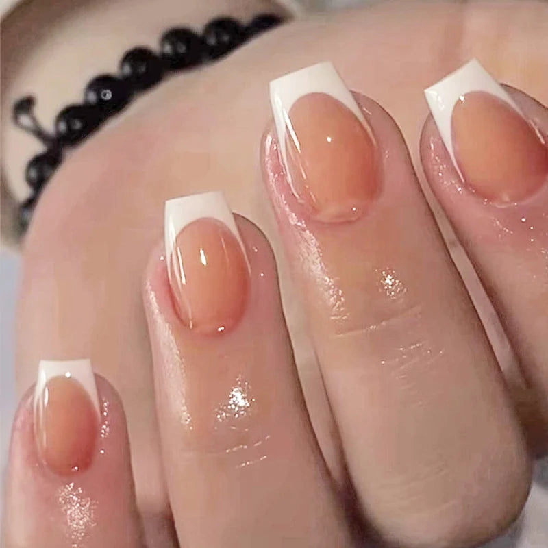 Short Almond Black & White Bow Pearl Press-On Nails