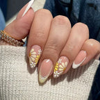 Yellow French Floral Almond Press-On Nails