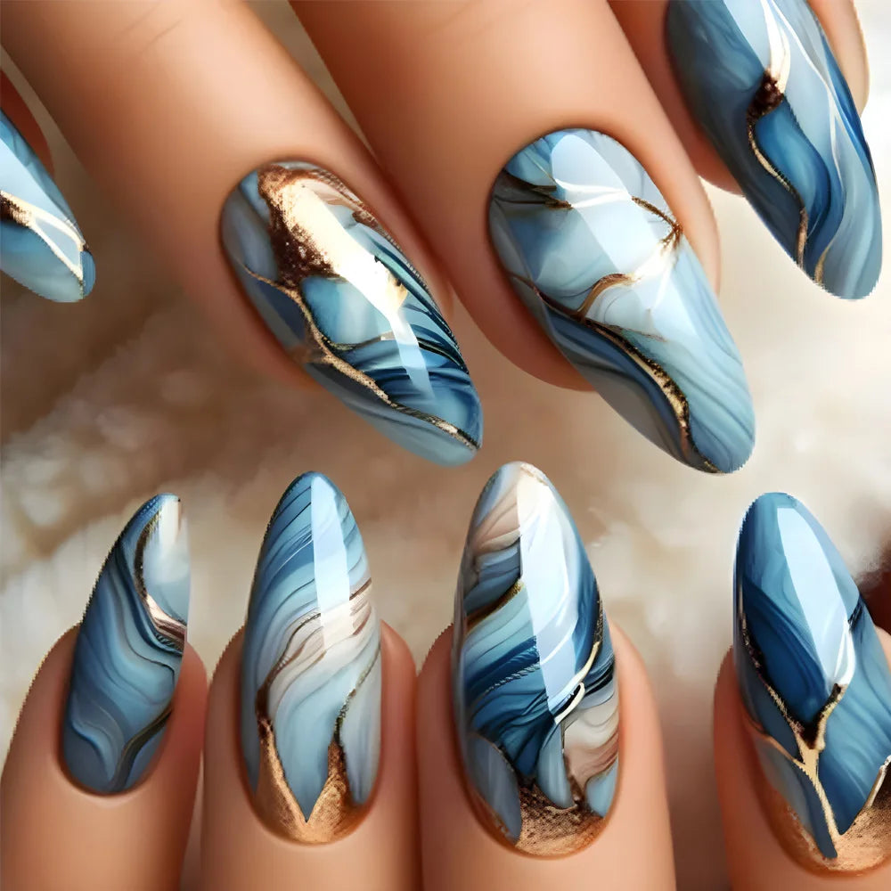 Wavy French Almond Press-On Nails