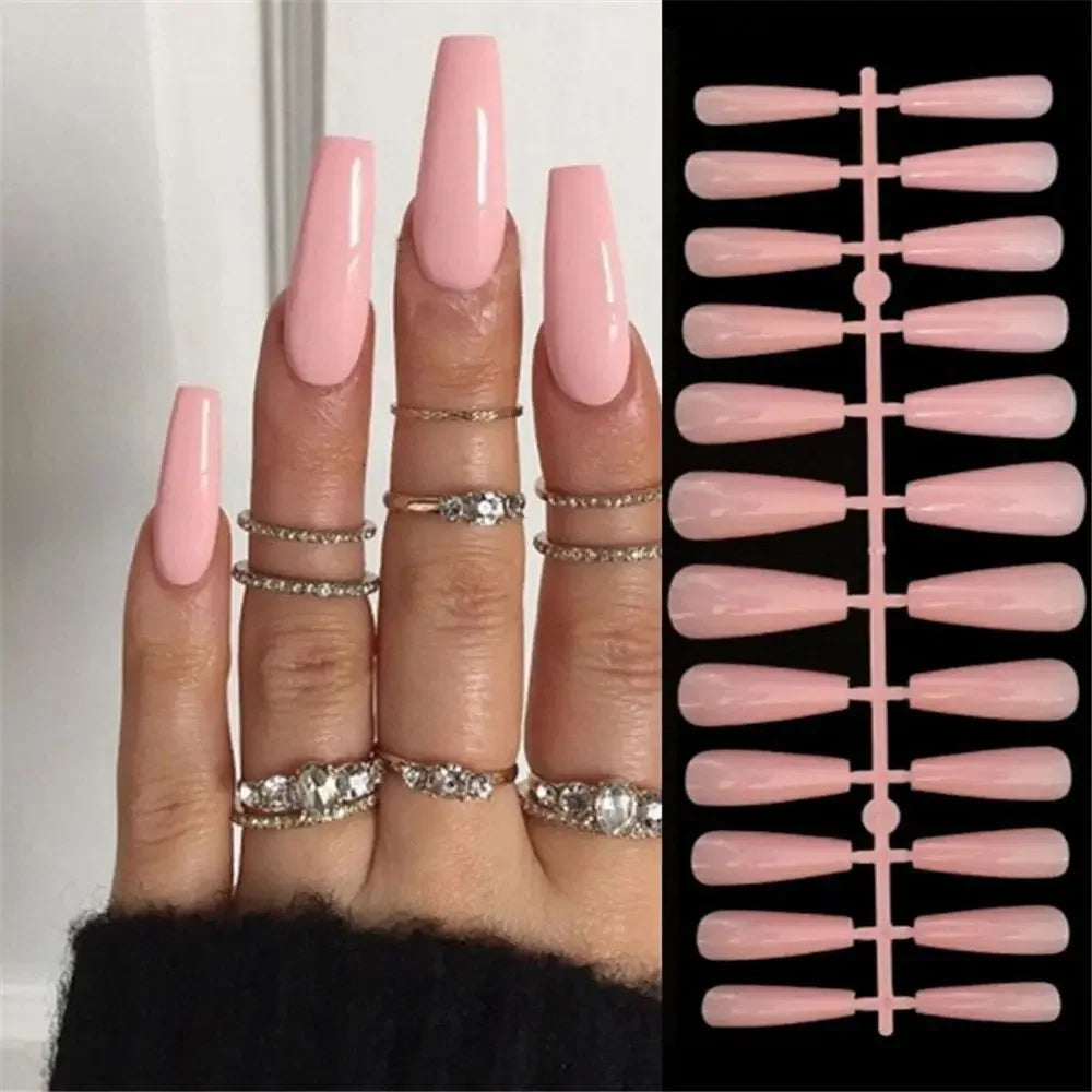 Extra Long Coffin Nail French Ballerina Full Cover
