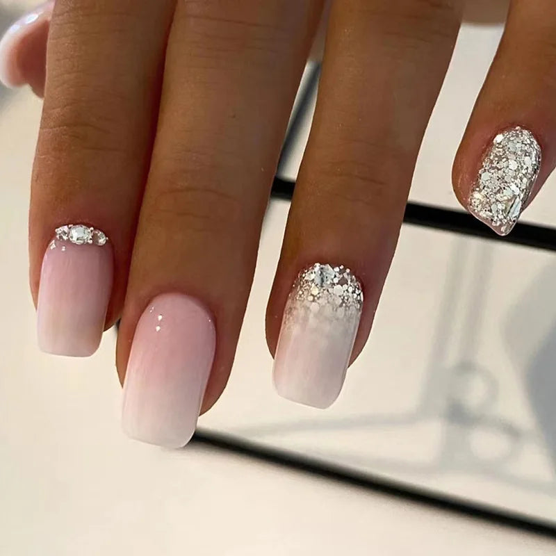 Medium Short White Press-On Nails