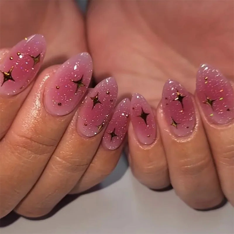 24 pc  Star French Almond Press-On Nails