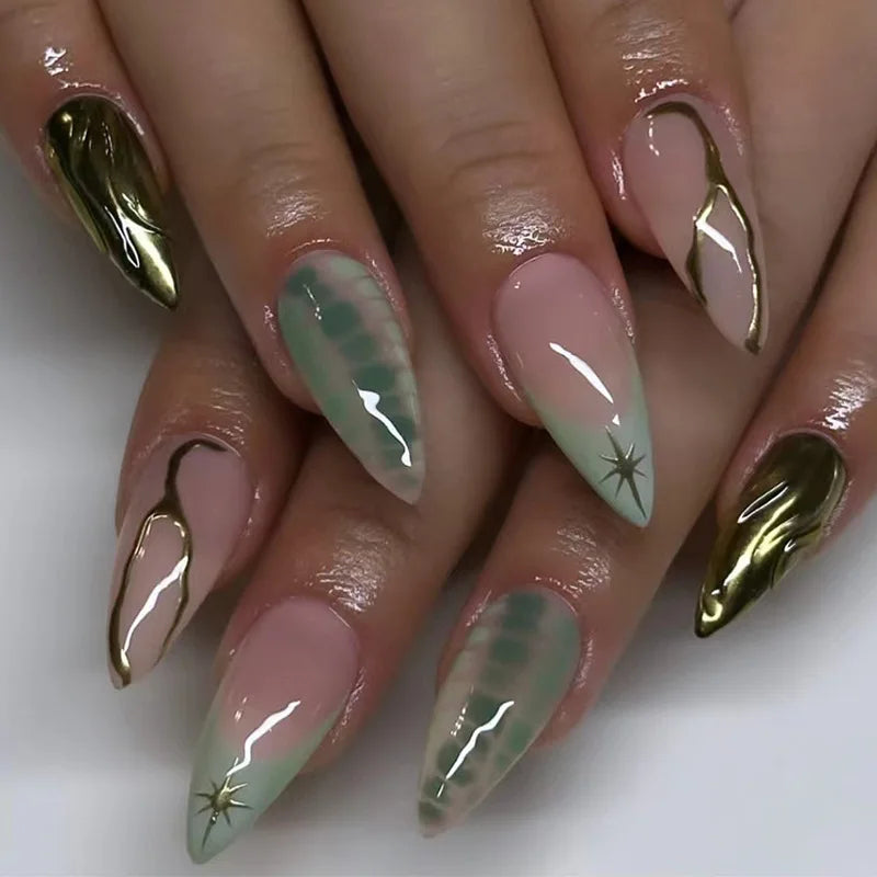 24 pc  Star French Almond Press-On Nails