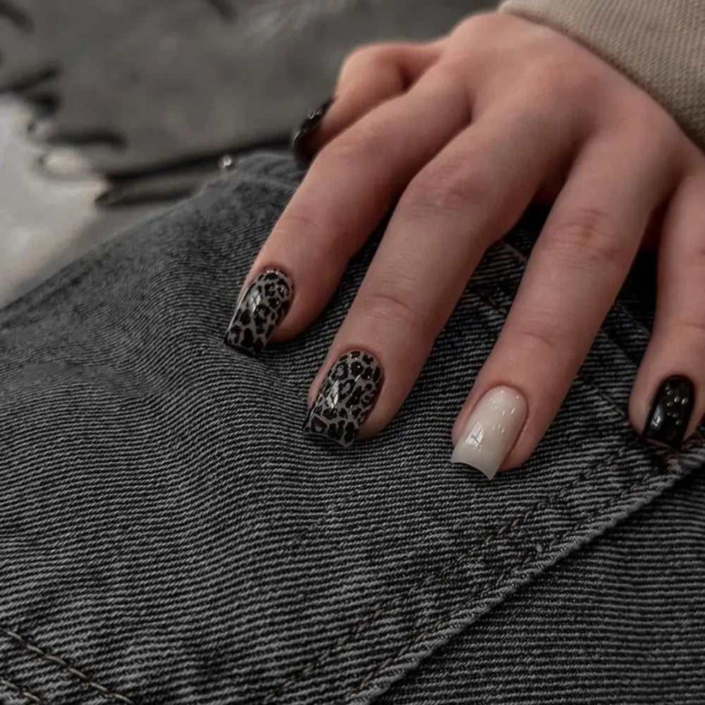 Leopard French Long Square Press-On Nails