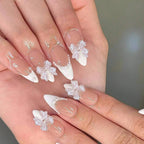 Short Almond Black & White Bow Pearl Press-On Nails