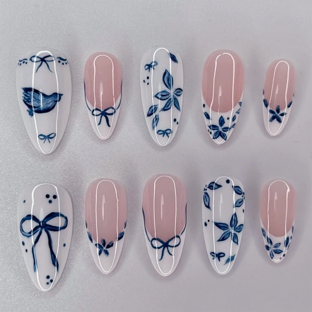 24 pc  Star French Almond Press-On Nails