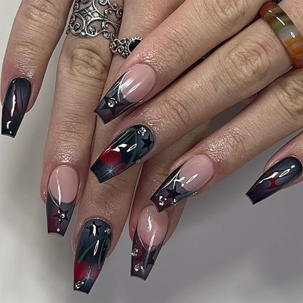 3D Star Brown French Press-On Nails