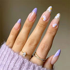 Purple Floral Almond Press-On Nails