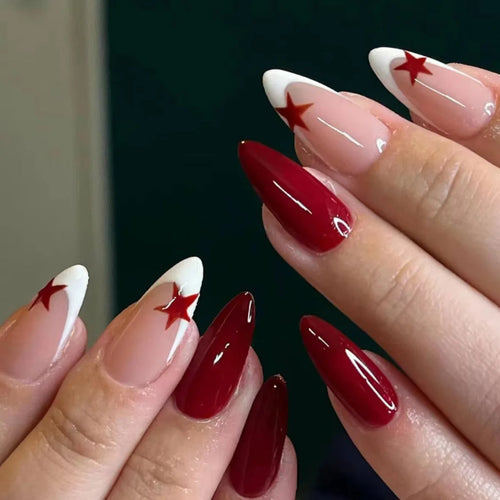 24 pc  Star French Almond Press-On Nails