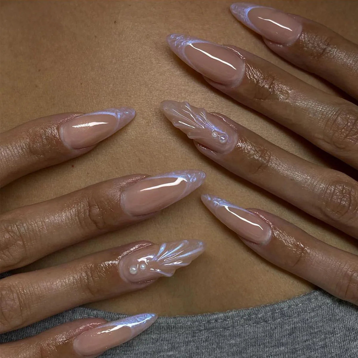 24 pc  Star French Almond Press-On Nails