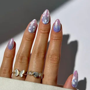 Purple Floral Almond Press-On Nails