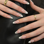 Short Almond Black & White Bow Pearl Press-On Nails