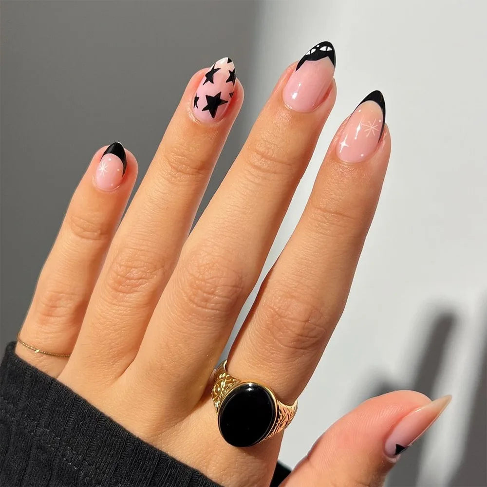 24 pc  Star French Almond Press-On Nails