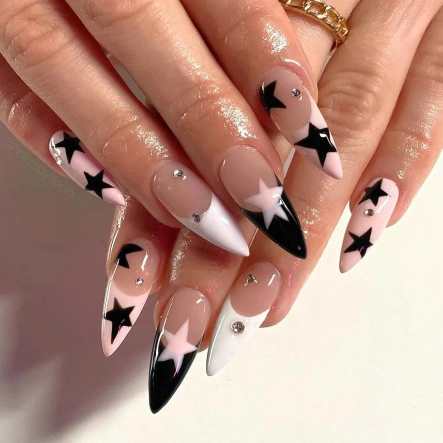24 pc  Star French Almond Press-On Nails