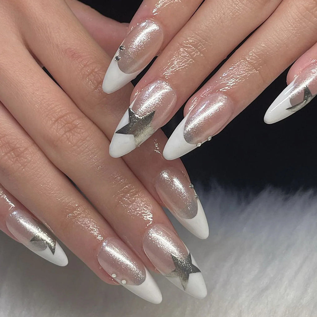 24 pc  Star French Almond Press-On Nails