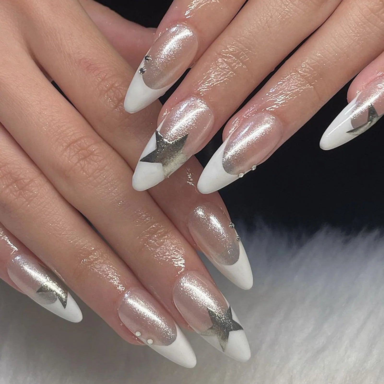 24 pc  Star French Almond Press-On Nails