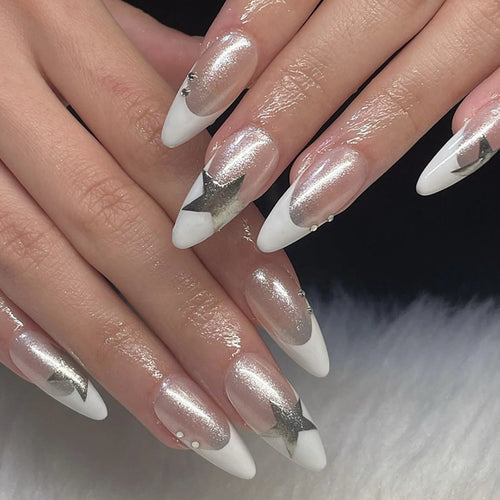24 pc  Star French Almond Press-On Nails