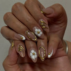 Nude Almond Press-On Nails with Flowers