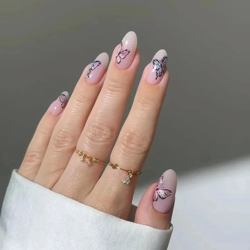 Butterfly Press-On Nails with Jelly Glue