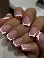 Short Almond Black & White Bow Pearl Press-On Nails