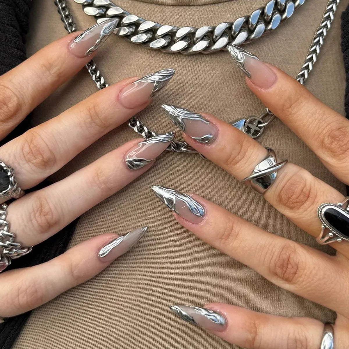 24 pc  Star French Almond Press-On Nails