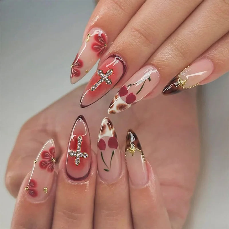 24 pc  Star French Almond Press-On Nails