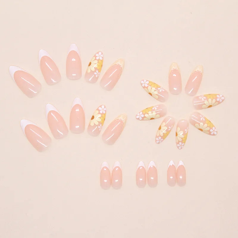 Yellow French Floral Almond Press-On Nails