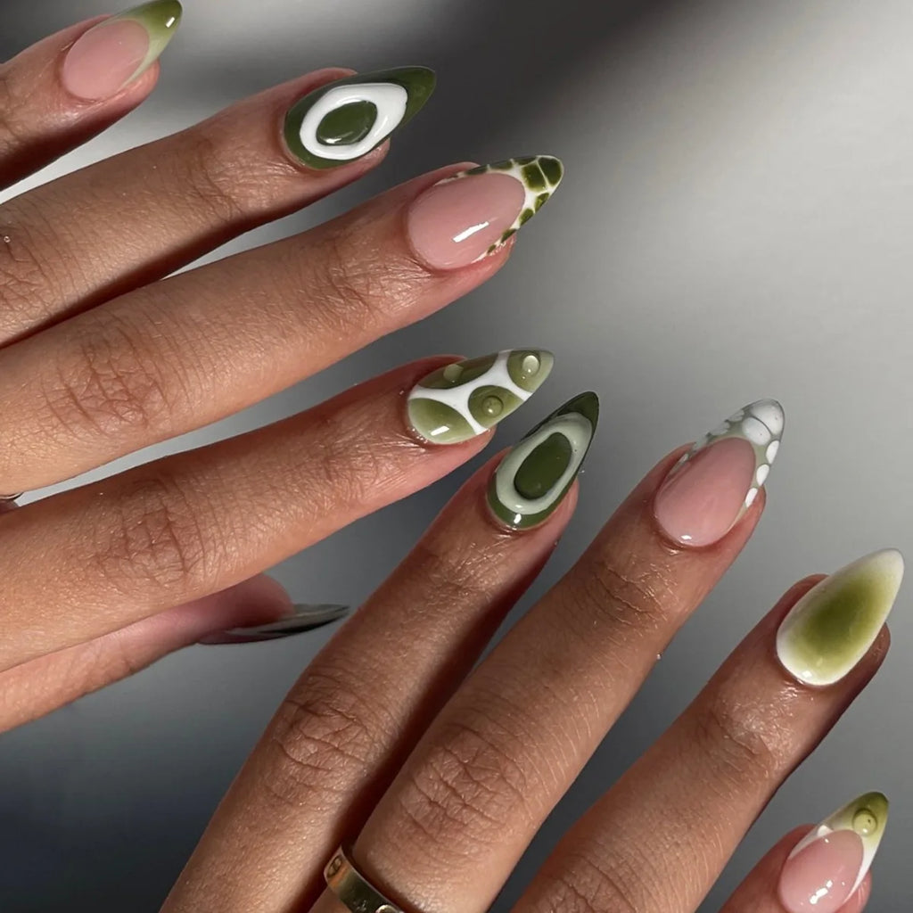 Nude Almond Press-On Nails with Flowers