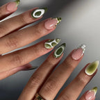 Nude Almond Press-On Nails with Flowers