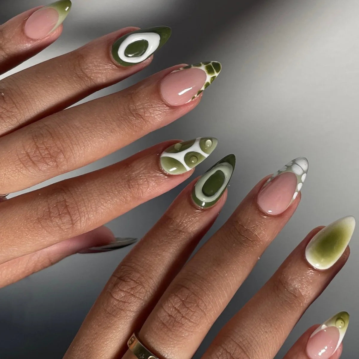 Nude Almond Press-On Nails with Flowers