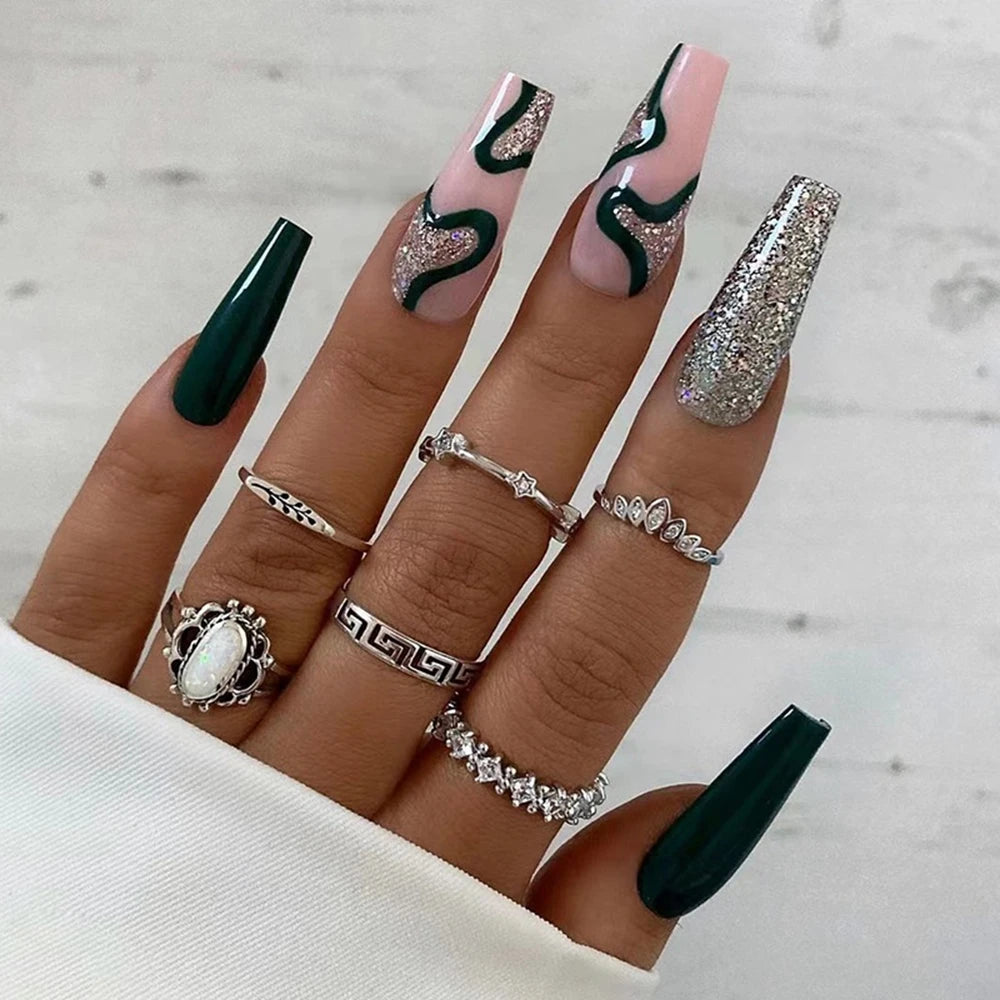 Extra Long Coffin Nail French Ballerina Full Cover