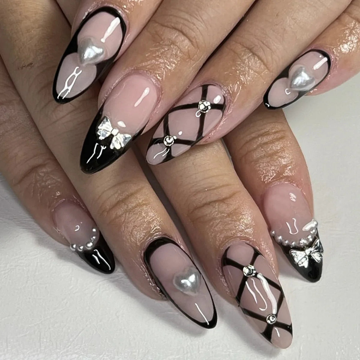 24 pc  Star French Almond Press-On Nails