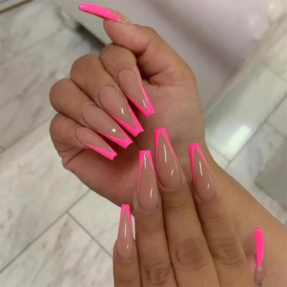 Extra Long Coffin Nail French Ballerina Full Cover