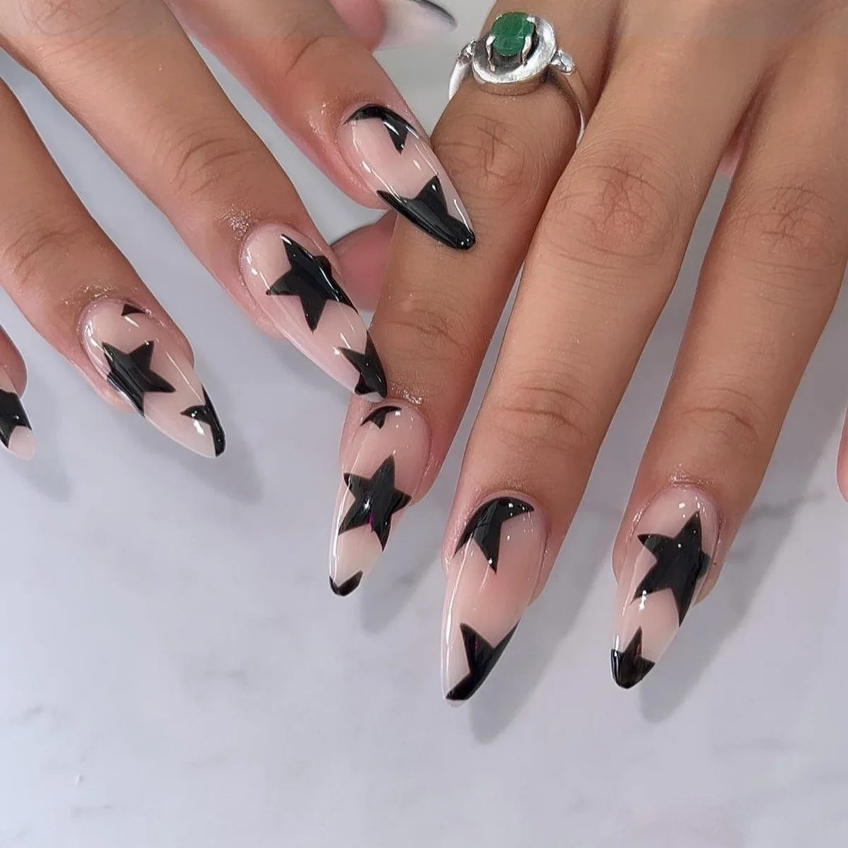 24 pc  Star French Almond Press-On Nails