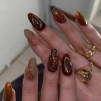 Nude Almond Press-On Nails with Flowers