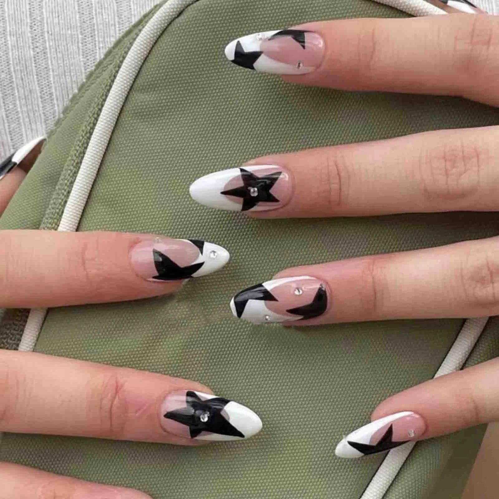 24 pc  Star French Almond Press-On Nails
