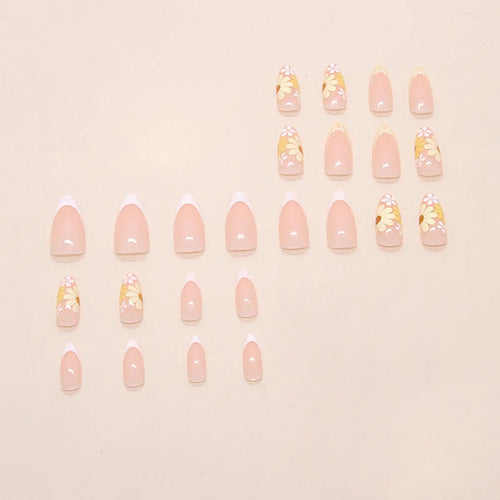 Yellow French Floral Almond Press-On Nails