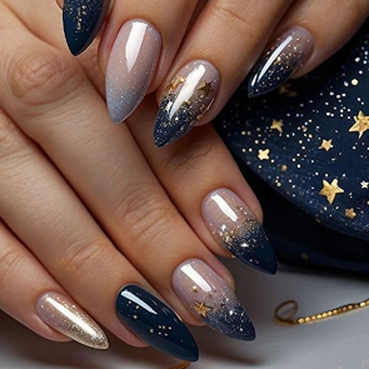 Wavy French Almond Press-On Nails