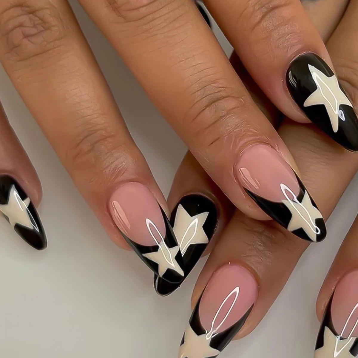 24 pc  Star French Almond Press-On Nails